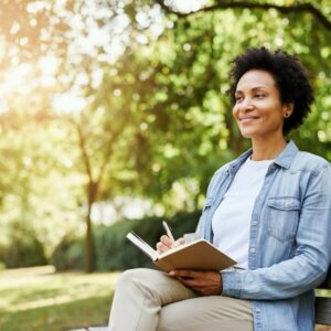 Persoon ontspant op een bankje in een park.