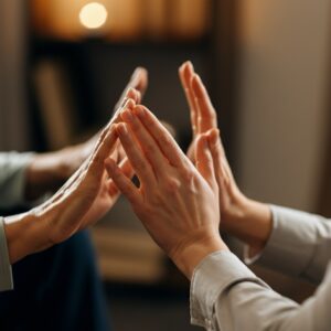 Een close-up van handen tijdens een zachte EMDR-sessie in Noord-Holland, gericht op emotionele balans.