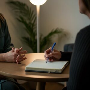 Een gezellige consultsetting in Utrecht met een therapeut en cliënt, gericht op EMDR therapie.