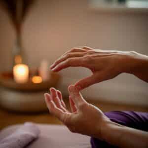 Een close-up van handen tijdens een zachte energetische therapie-sessie in Utrecht, gericht op emotionele balans en holistische heling.