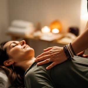 Een holistische healingsessie in Amstelveen, met een healer die energiebalans technieken toepast in een rustgevende omgeving.