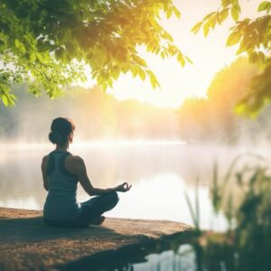 Een serene therapieruimte met natuurlijke elementen, perfect voor een holistisch therapeut.