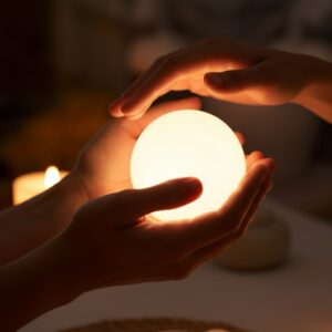 Illustratie van een mensfiguur omringd door energievelden, die de holistische aanpak van een holistisch therapeut symboliseert.