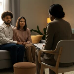  Illustratie van een hart dat wordt geheeld met gouden draden, symbool voor relatietherapie.