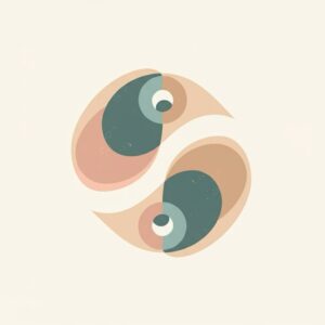 Abstracte, gebalanceerde vormen in zachte tinten die hormonale balans en rust verbeelden voor een orthomoleculaire therapiepagina