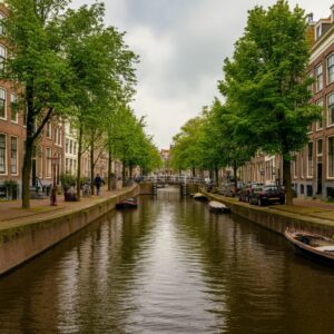 Een serene hofje in Haarlem met weelderig groen en een bankje, symbool voor balans en herstel in een historische stad.