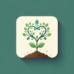 Illustratie van een plant die uitgroeit tot een hartvorm, symbool voor verbinding en groei onder begeleiding van een orthopedagoog.