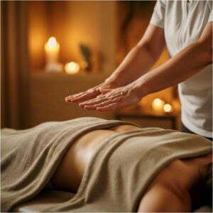 Reiki behandeling in Purmerend: warme, zorgzame handpositie bij het hart voor diepe ontspanning en energieherstel