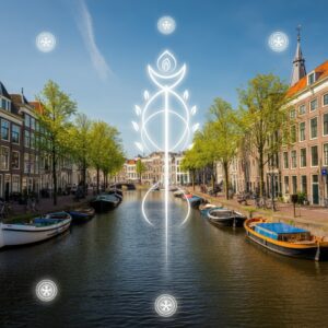 Illustratie van energiestromen tijdens een Reiki-sessie, met zachte kleuren en gloeiende lijnen, die het proces van energieherstel in Alkmaar symboliseren.