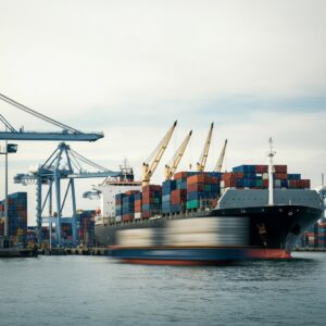 Afbeelding van een schip op de Maas in Rotterdam, symbool voor veerkracht en balans in een dynamische omgeving.