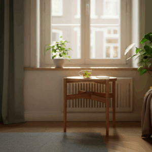 Een houten tafel met kleurrijke voeding zoals bessen, noten en groenten, met de Domtoren van Utrecht subtiel zichtbaar op de achtergrond, symbool voor voeding en energieherstel.