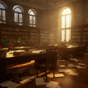 Een bibliotheek met geordende boeken en papieren, symbool voor het openen en ordenen van je persoonlijke archief.