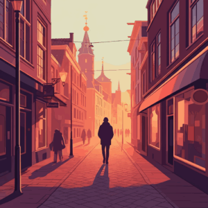 Een afbeelding die mentale helderheid illustreert, met een persoon die kalm door de zintuiglijke rijkdom van Roosendaal navigeert.