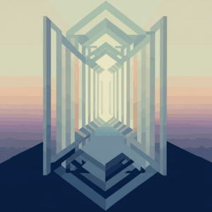 Een conceptuele illustratie van mentale helderheid en persoonlijke ontwikkeling in Lelystad, geïnspireerd door open horizonten en gestructureerde stadsontwerpen.