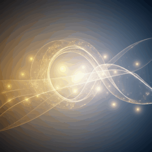 Een abstracte visualisatie van zintuiglijke waarneming, met zachte gloeiende lijnen en stippen die aanraking en bewustwording vertegenwoordigen.