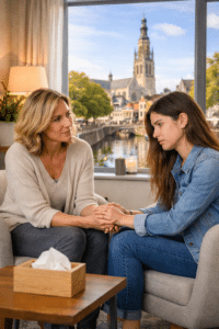 Persoonlijke sessie traumatherapie in Breda waarbij een therapeut steun biedt aan een client in een rustige setting