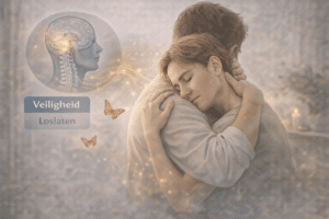 Illustratie die bij craniosacraal therapie het ervaren van veiligheid, emotioneel loslaten en diepe ontspanning van het zenuwstelsel verbeeldt