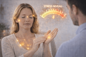 EFT-therapie waarbij een vrouw tapping toepast om stress en emotionele spanning te verminderen