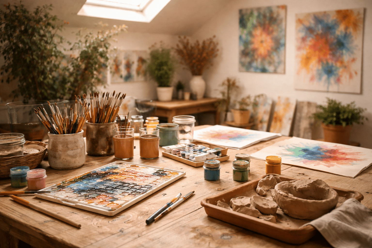 Atelier met materialen voor beeldende therapie