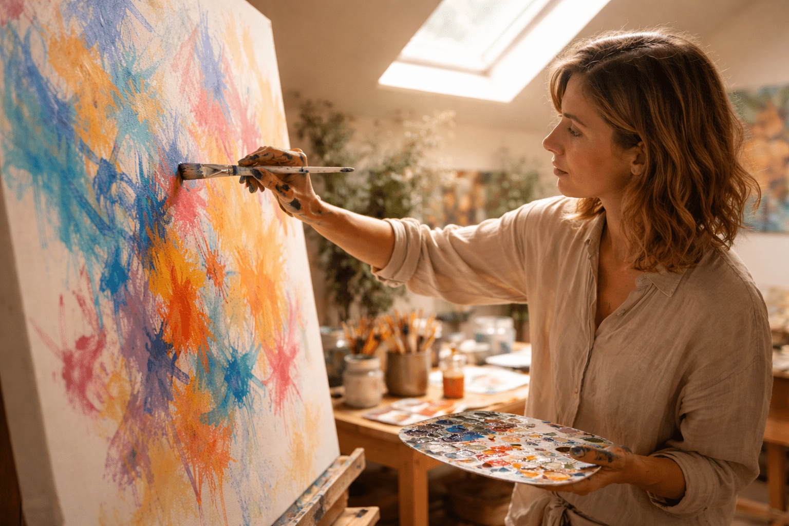 Beeldend therapeut begeleidt schilderen als expressie