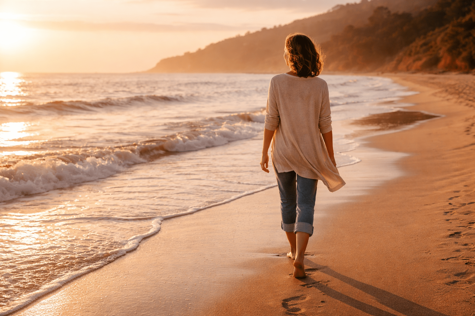 Wandeling op het strand tijdens burn-out herstel