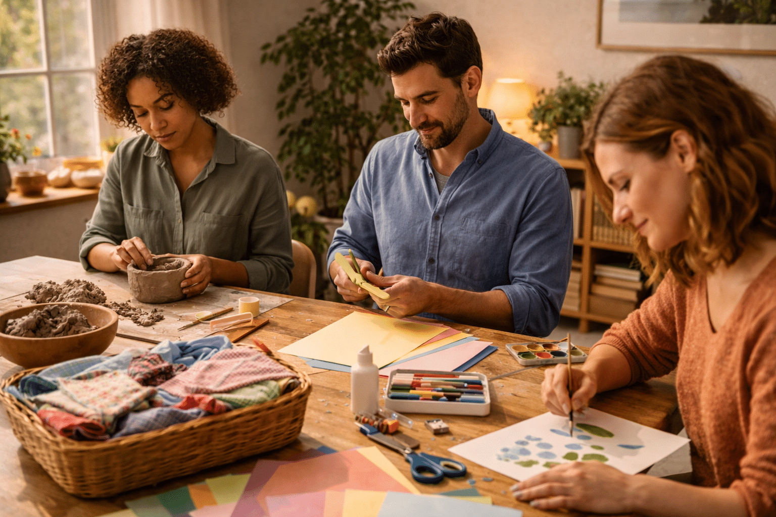 Groepssessie creatieve therapie met diverse materialen