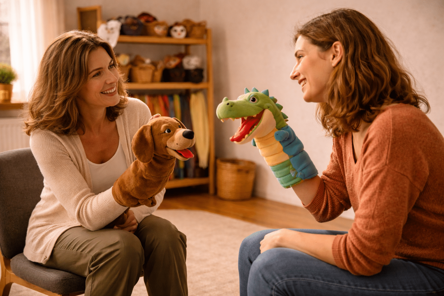 Poppenspel tijdens een dramatherapie sessie