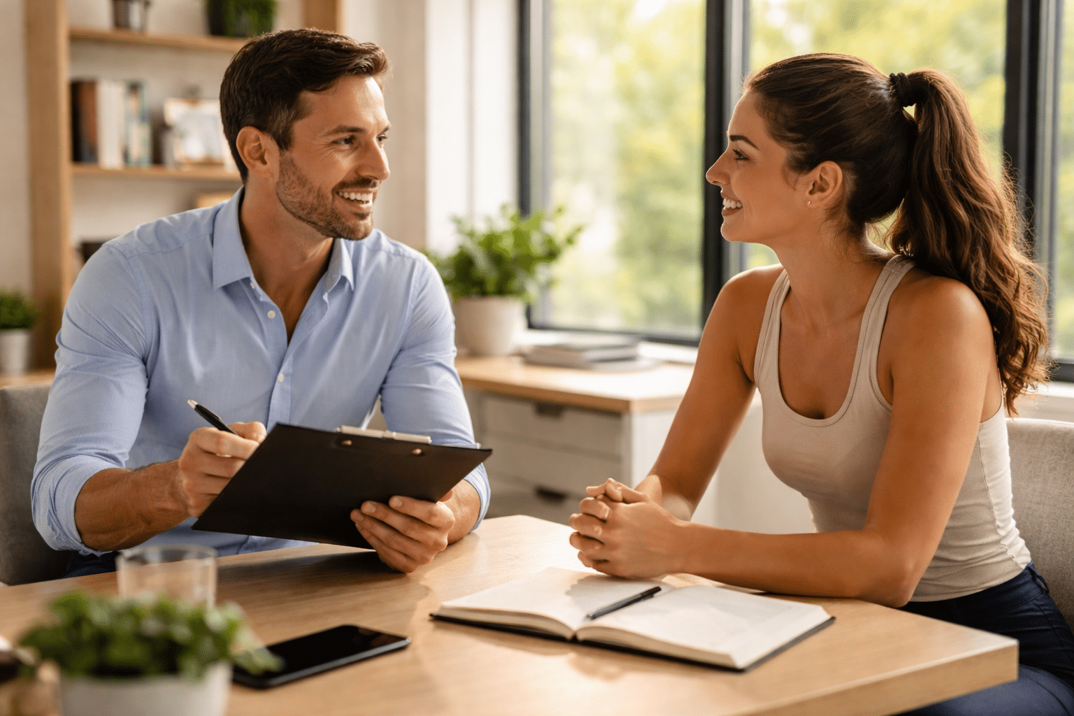 NLP coach coaching gesprek in modern kantoor