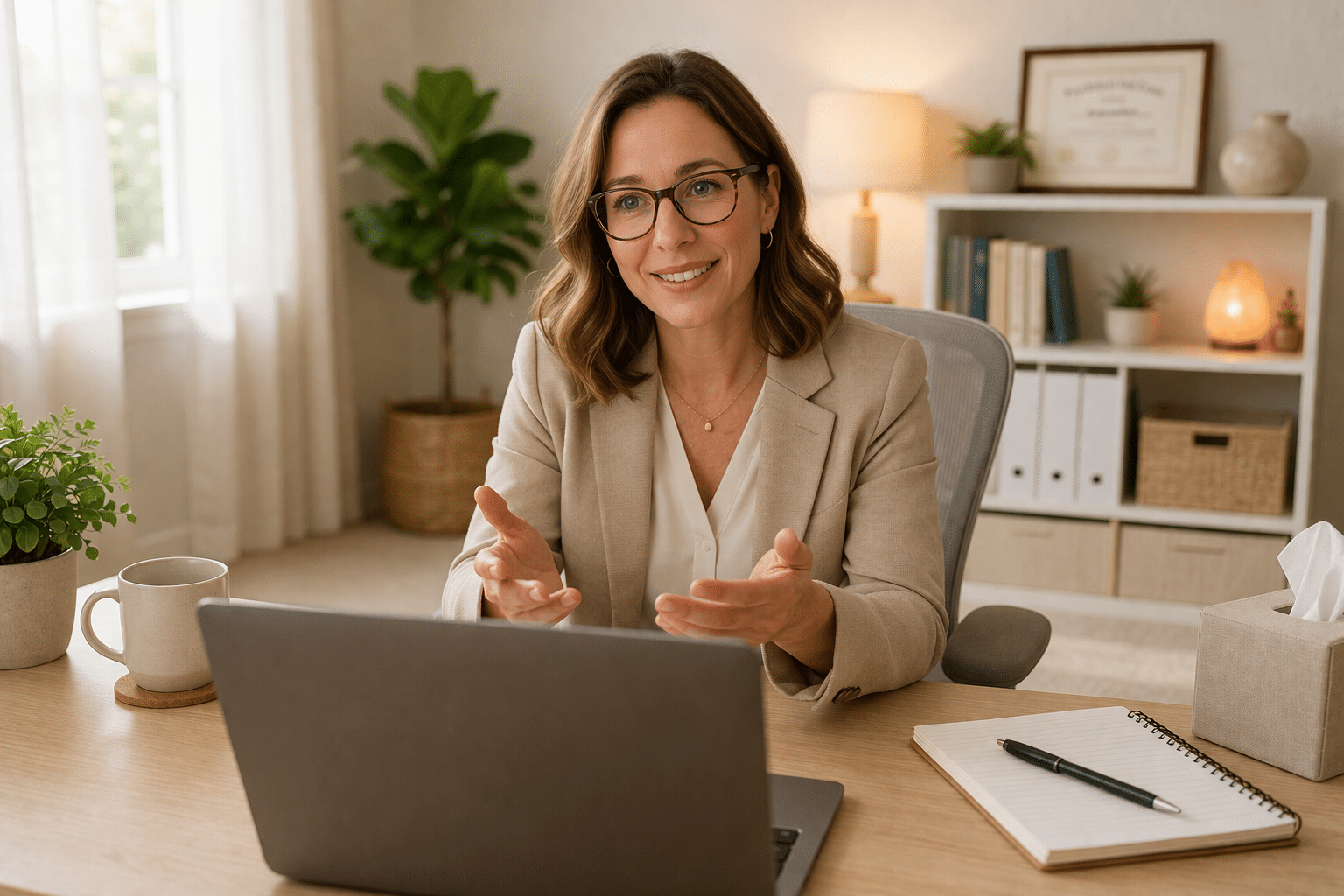 Professionele therapeut tijdens online sessie