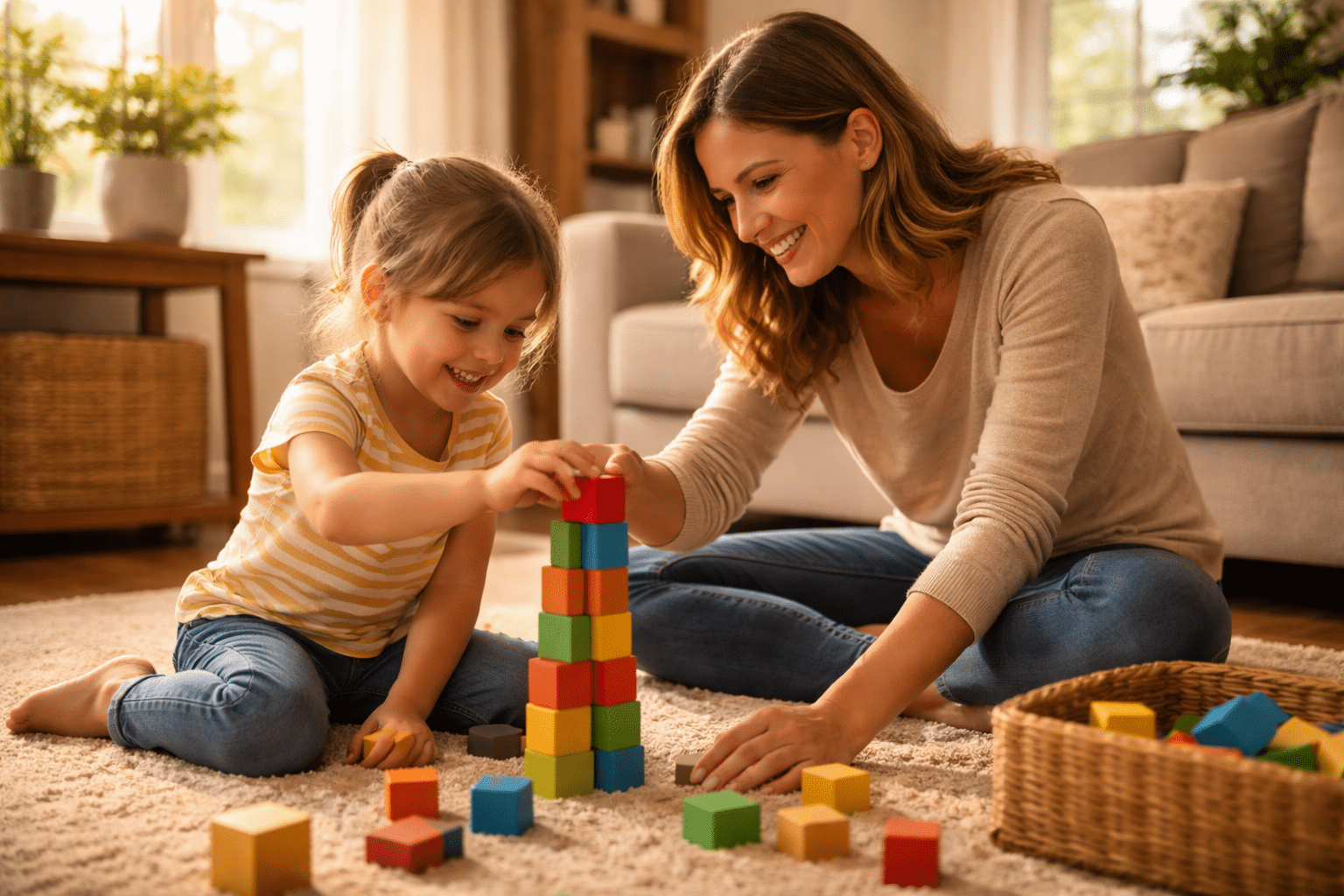 Ouder en kind samen spelen bij opvoedcoach