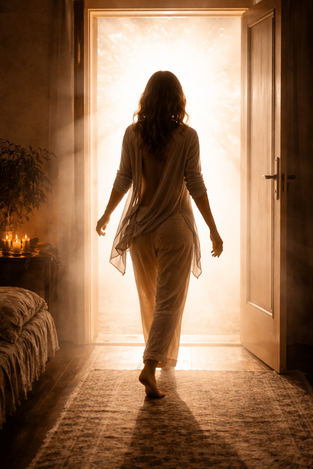 Symbolische deuropening met licht als metafoor voor patronen doorbreken