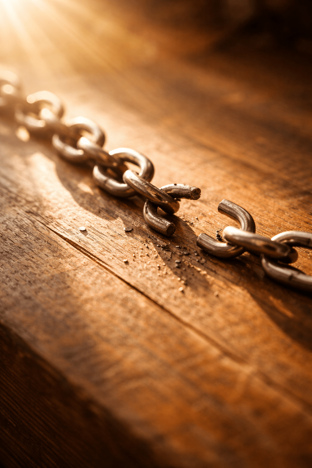 Gebroken ketting in zonlicht als symbool voor het doorbreken van patronen