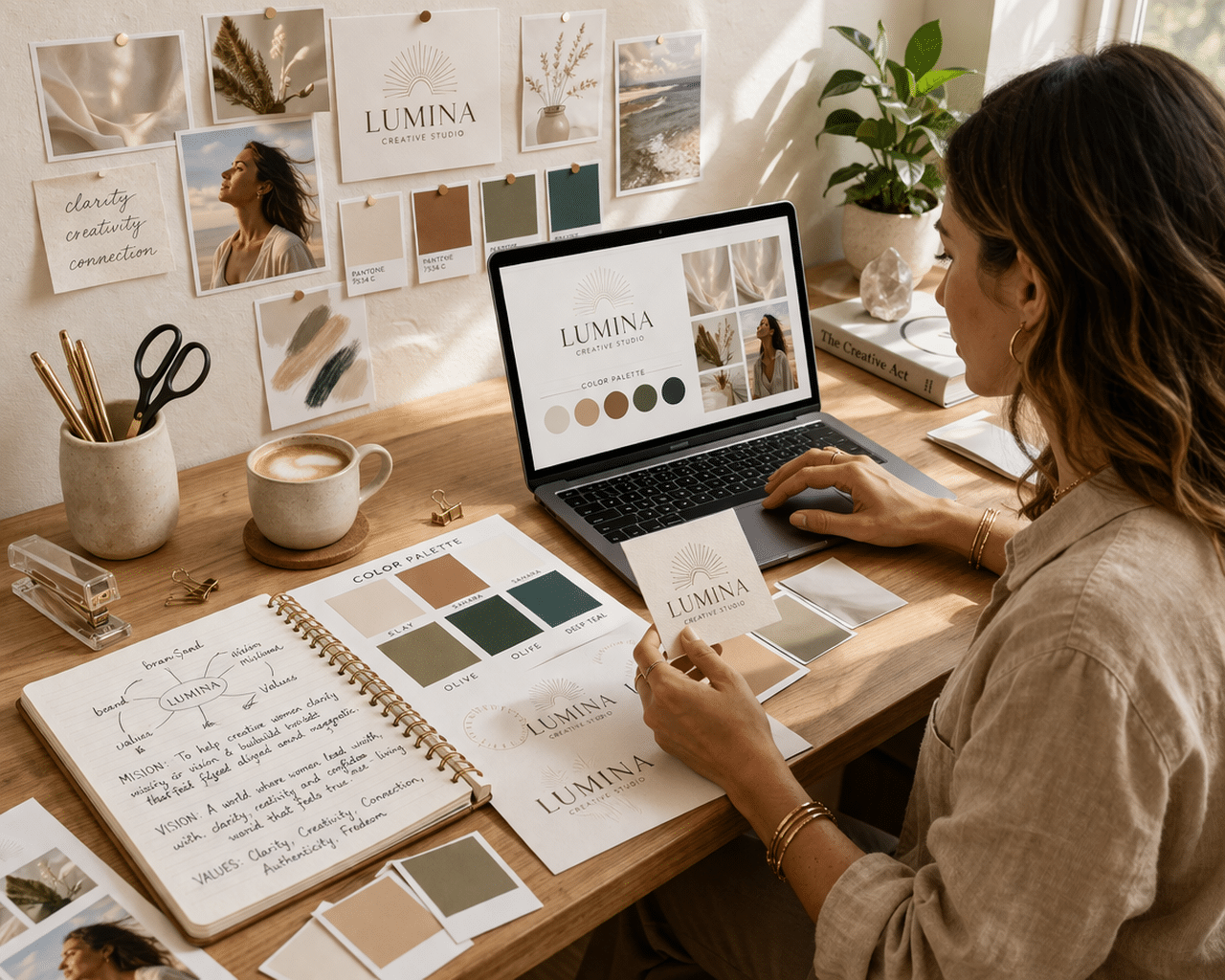 Creatieve werkplek met moodboard voor personal branding