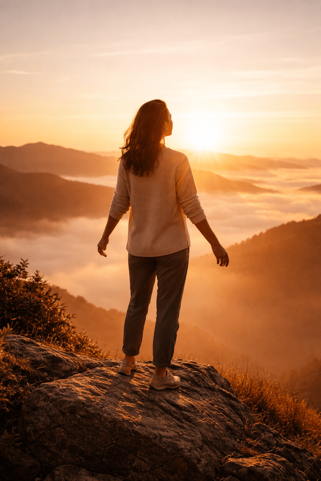 Bergtop bij zonsopgang als symbool voor het vinden van je levensbestemming