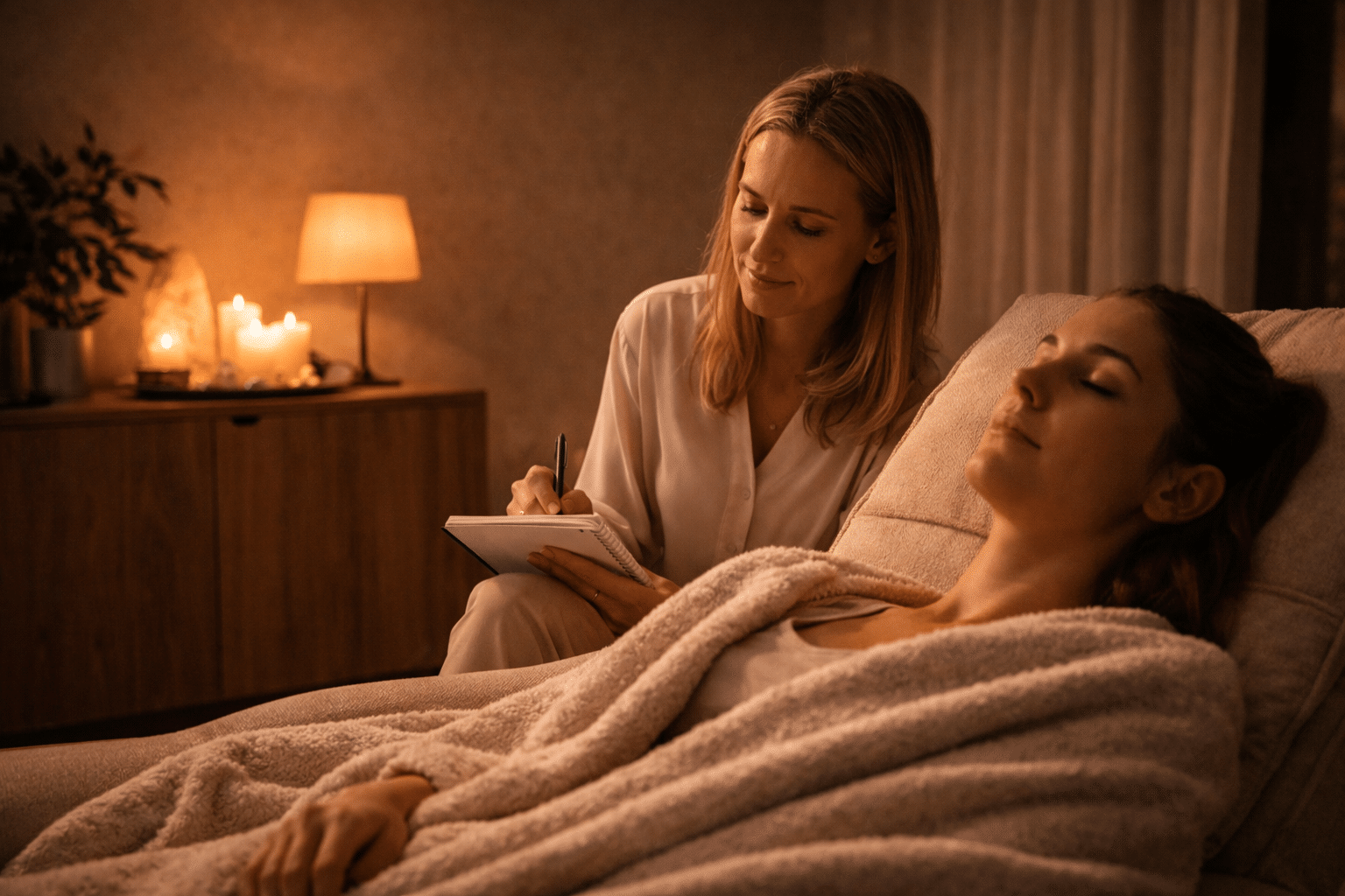 QHHT practitioner begeleidt client in trance