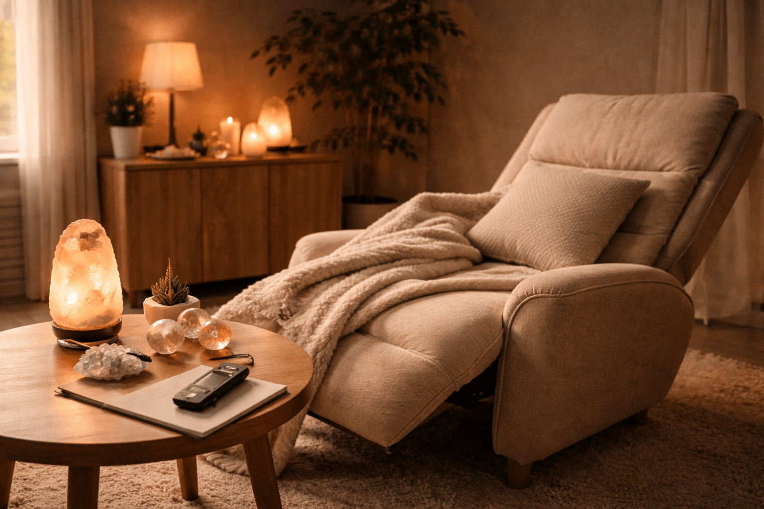 QHHT sessieruimte met zachte verlichting