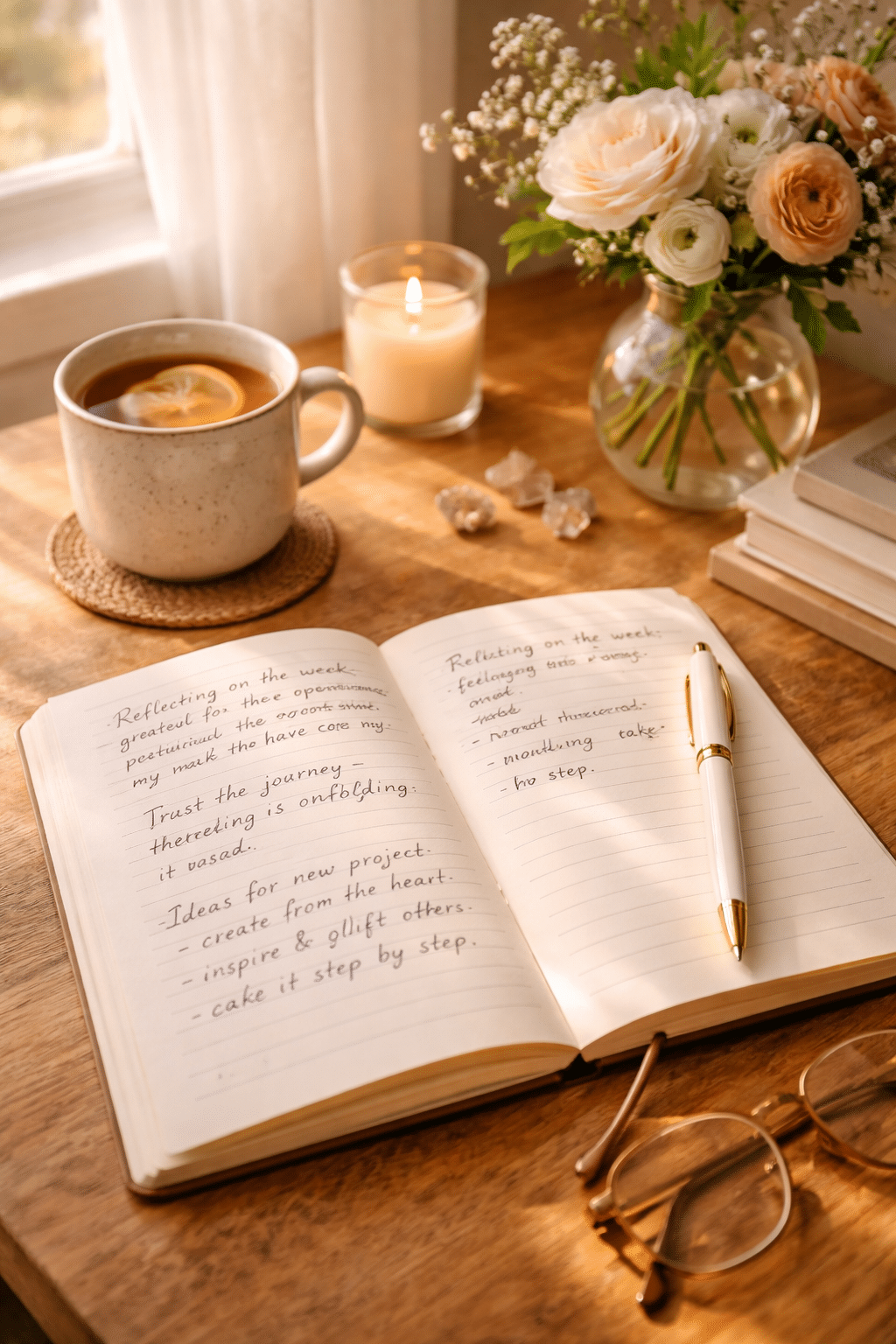 Schrijftherapie opstelling met dagboek en thee