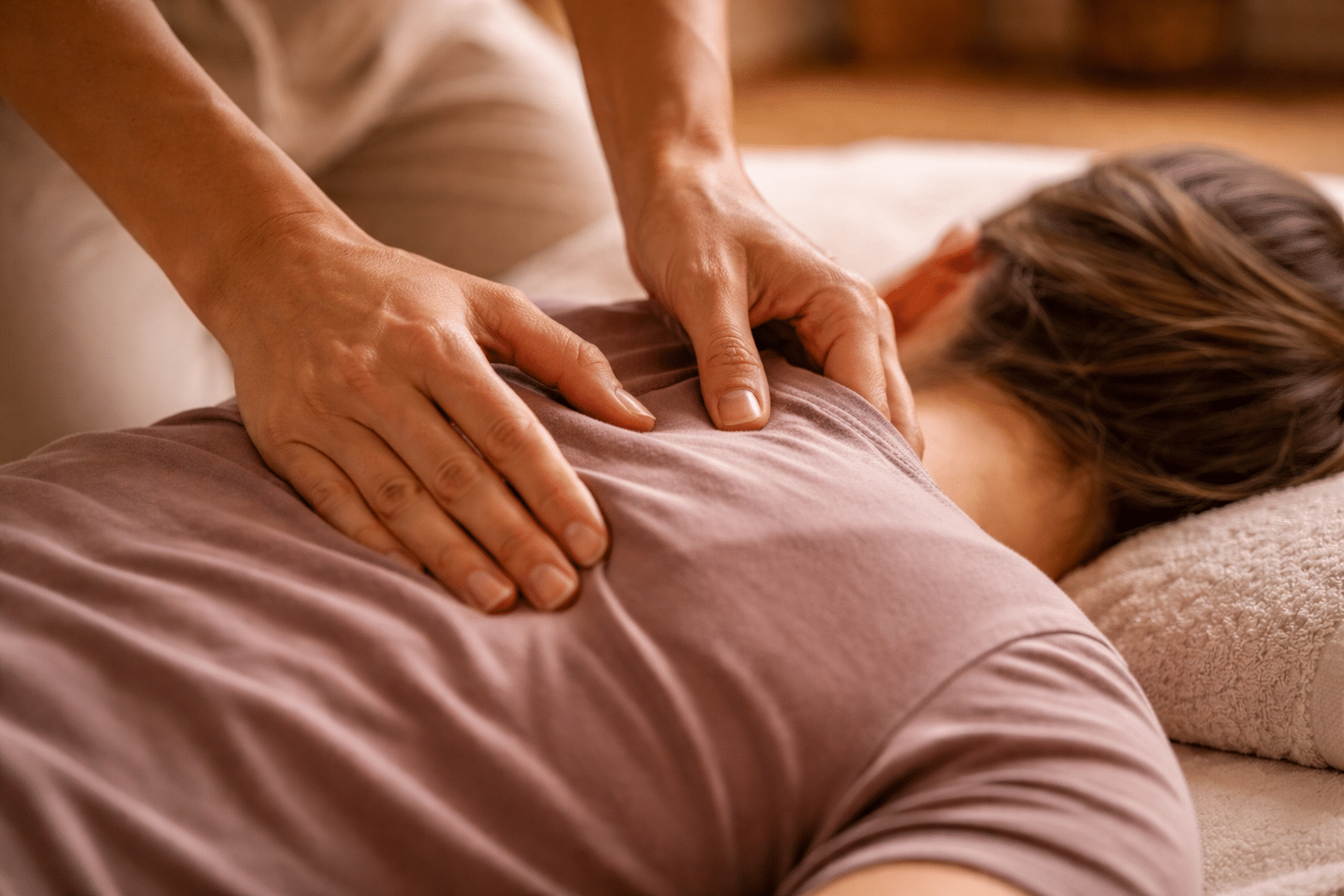 Shiatsu handen op meridianen en drukpunten