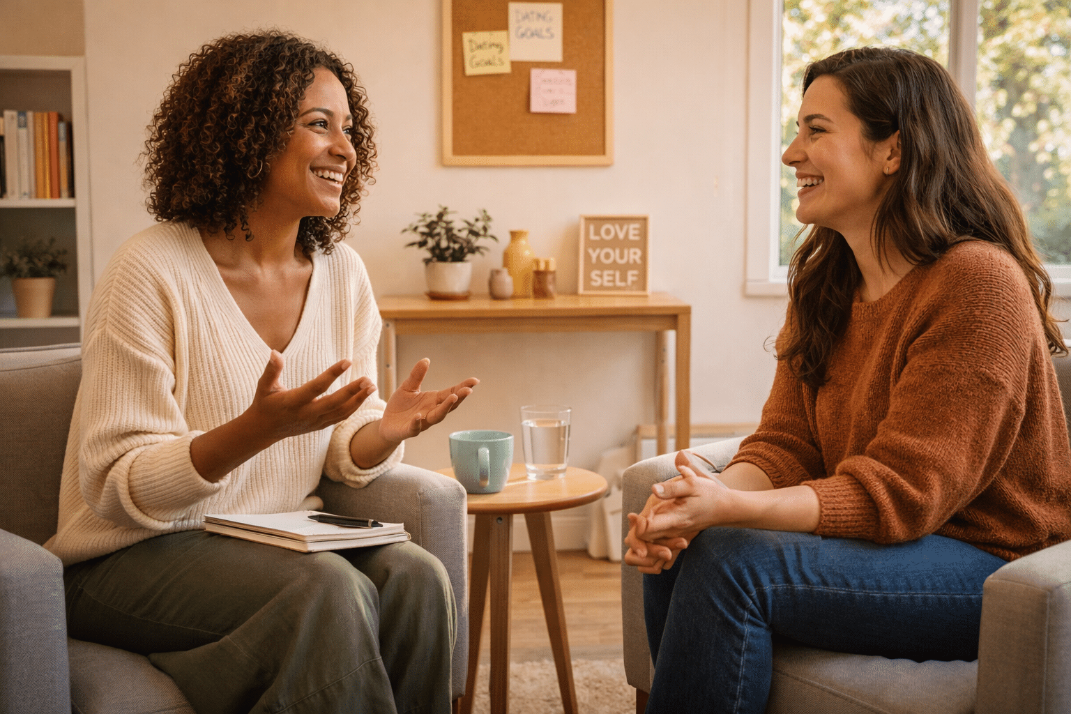 Positief coaching gesprek met singles coach