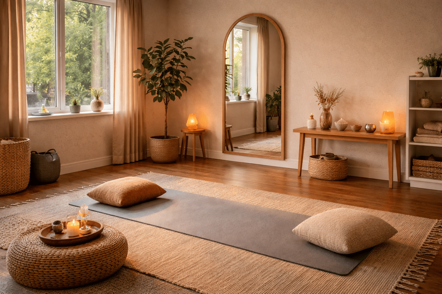 Rustige therapieruimte voor somatisch werk met yogamat