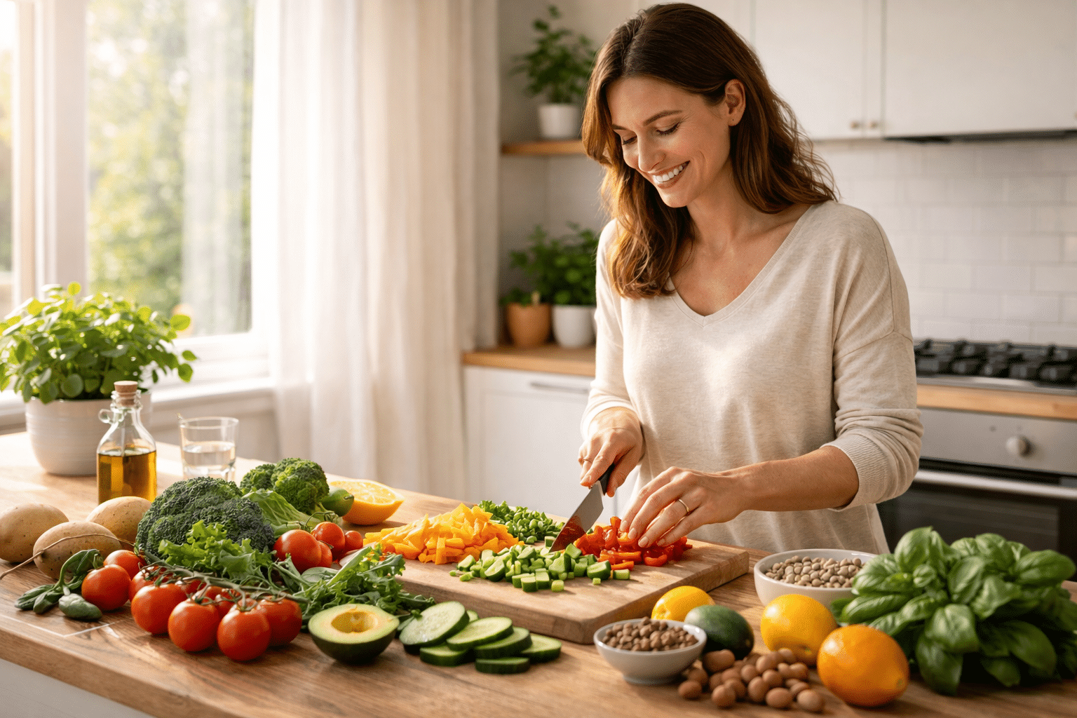 Gezond koken in de keuken met begeleiding van een voedingscoach